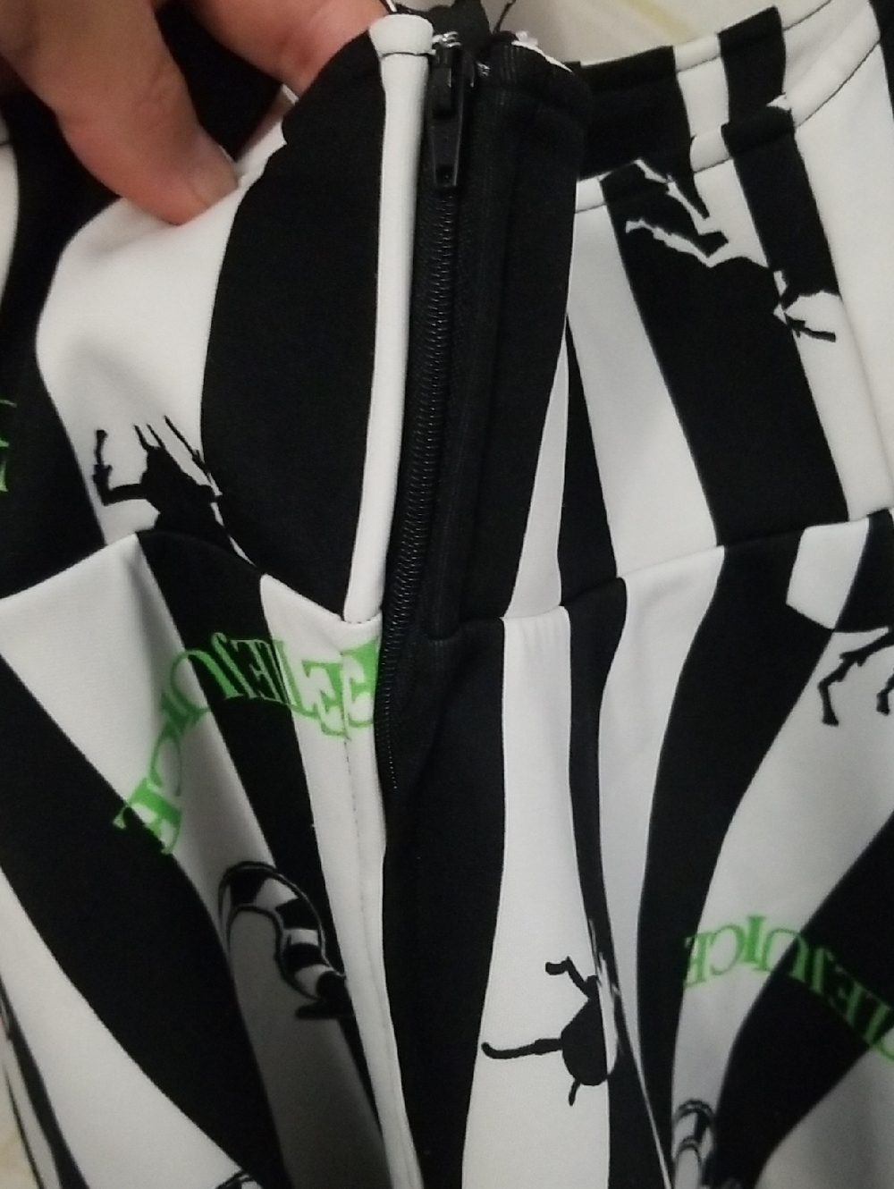 Beetlejuice Black & White Stripe Skater Suspender Dress Skirt Size Small - Picture 4 of 5